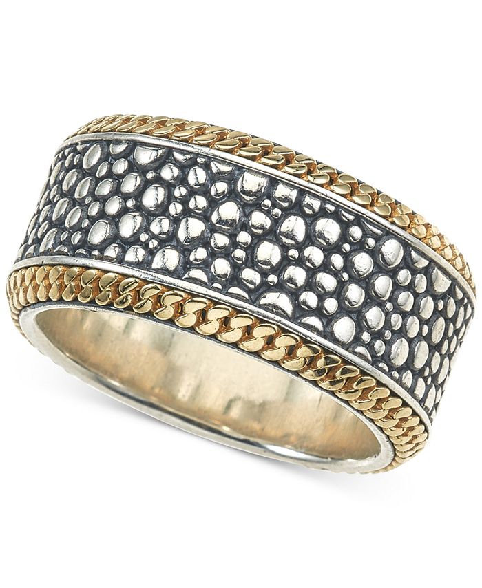 Esquire Men's Jewelry TwoTone Textured Band in Sterling Silver & 14k