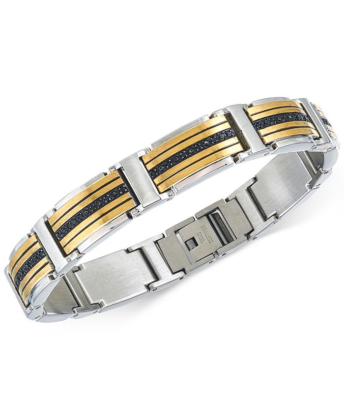 Macy's Men's Diamond TwoTone Link Bracelet (1 ct. t.w.) in Stainless