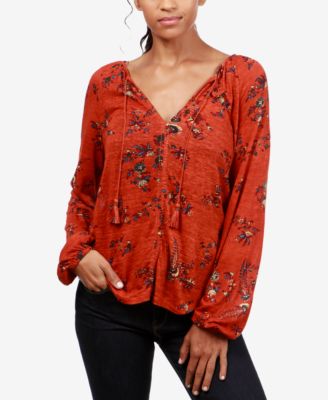 lucky brand printed peasant top