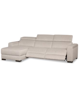 Nevio 3-Pc. Fabric Sectional Sofa with Chaise, 2 Power Recliners and Articulating Headrests, Created for Macy's
