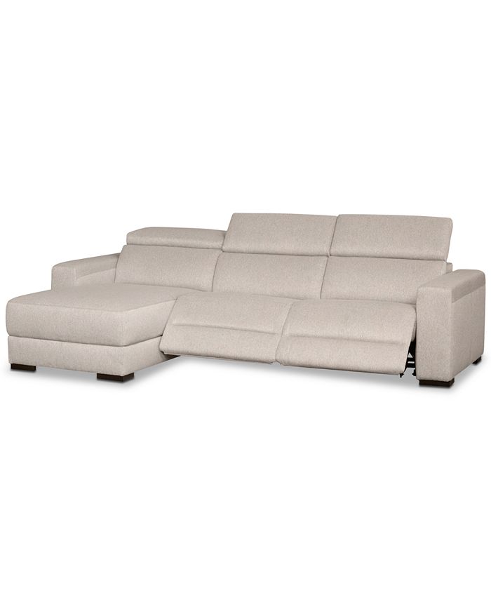 Furniture Nevio 3 Pc Fabric Sectional, Leather Sectional Sofa With Recliner And Chaise