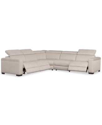 Nevio 124" 5-Pc. Fabric "L" Shaped Sectional Sofa with 3 Power Recliners and Articulating Headrests, Created for Macy's