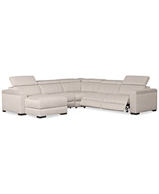 Nevio 5-Pc. Fabric Sectional Sofa with Chaise, 2 Power Recliners and Articulating Headrests, Created for Macy's