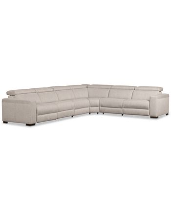 Furniture - Nevio 6-Pc. Fabric "L" Shaped Sectional Sofa with 2 Power Recliners and Articulating Headrests, Created for Macy's