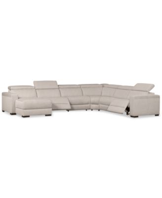 Nevio 6-Pc. Fabric Sectional Sofa with Chaise, 2 Power Recliners and Articulating Headrests, Created for Macy's