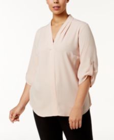 Plus Size Pleated-Neck Blouse