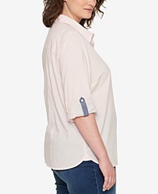 Plus Size Cotton Roll-Tab Shirt
