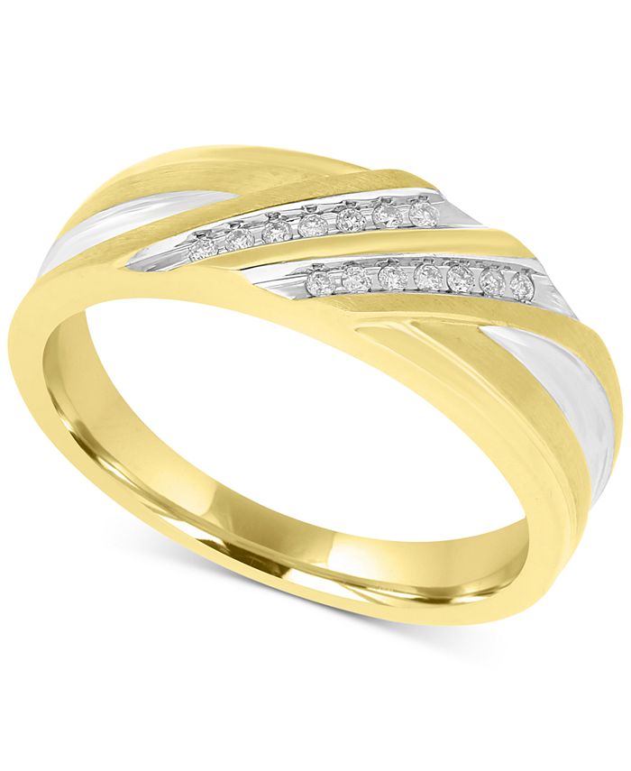 Macy's Men's Two-Tone Diamond Band (1/10 ct. t.w.) in 10k Gold and ...