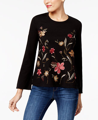 Petite Cotton Embroidered Sweater Style & Co