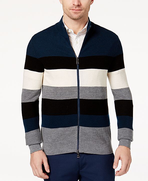 Michael Kors Men's Colorblocked Stripe Full-Zip Sweater & Reviews ...