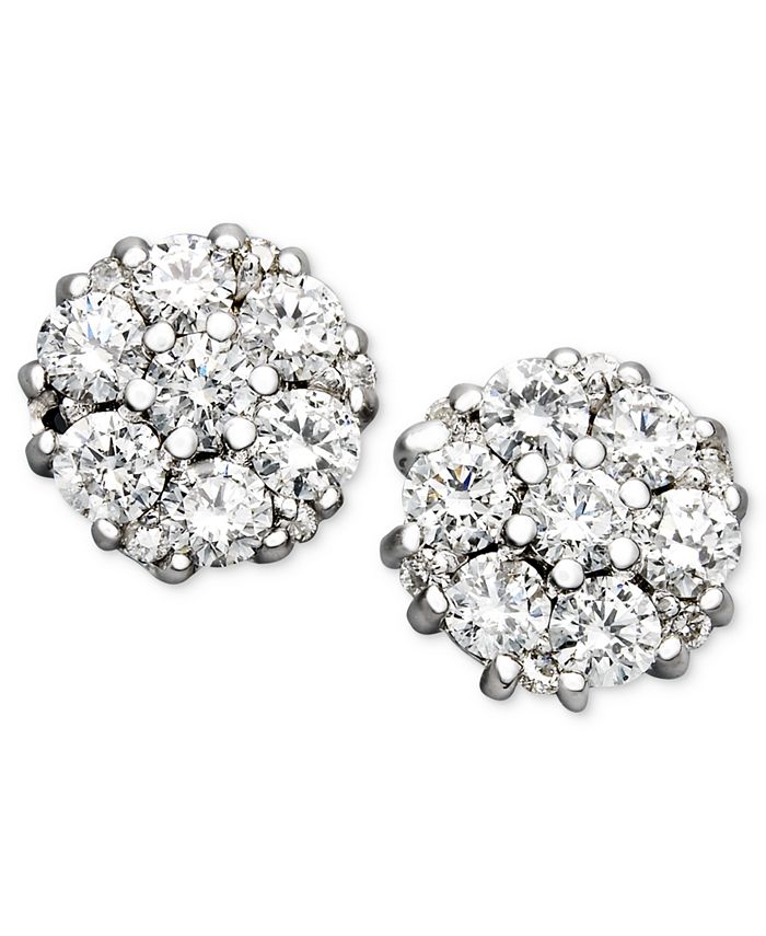 ctw 10K White Gold Round Cut Blue Diamond Ladies Cluster Flower Stud Earrings Fingalo 0.40 Carat