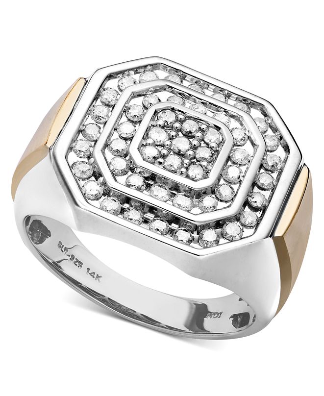 Macy's Men's Diamond Ring in 14k Gold and Sterling Silver (1 ct. t.w