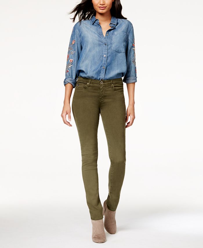 d.jeans womens 6 Moss Green Sateen Jeans High Waist Ankle Pants 25 inch  inseam