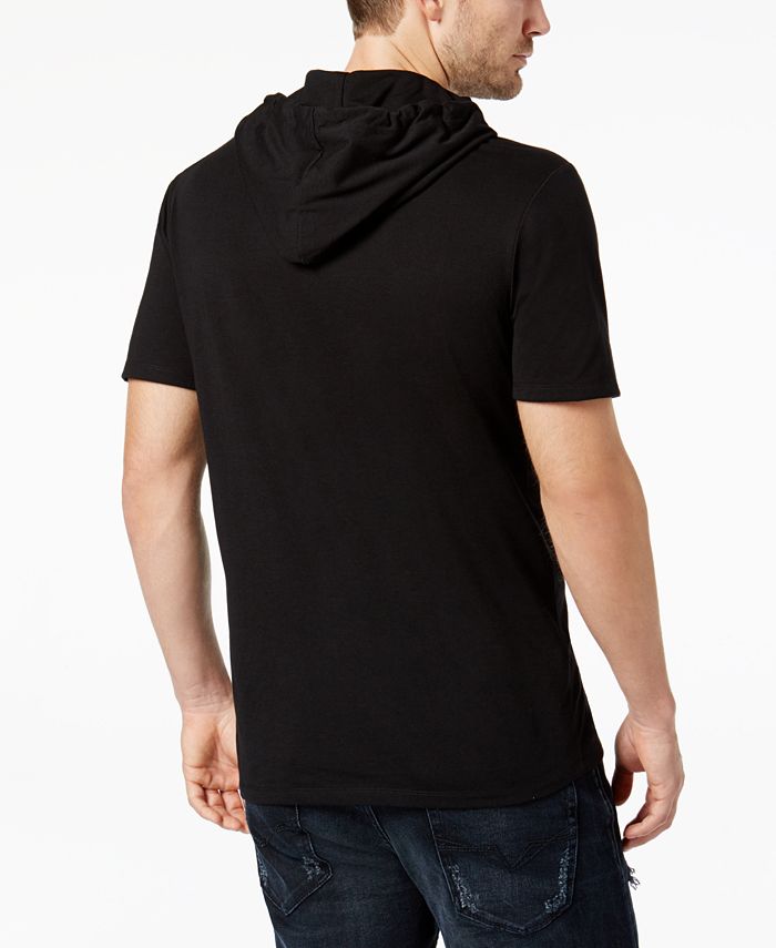 GUESS Men's Suedette Hooded Faux-Suede Panel T-Shirt - Macy's