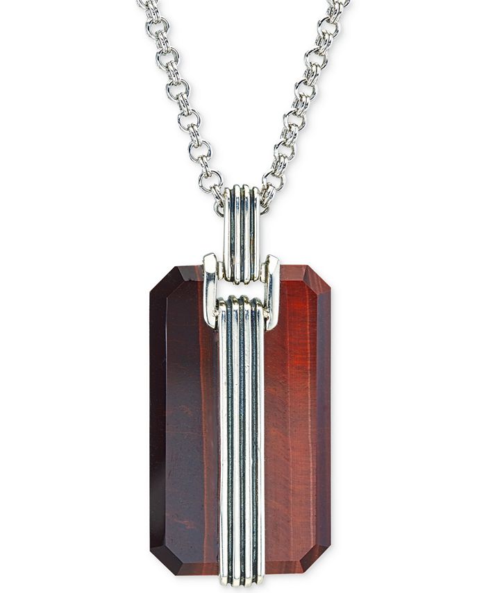 Esquire Men s Jewelry Red Tiger s Eye Pendant Necklace in Sterling