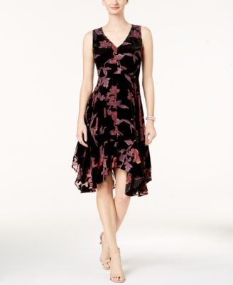 Ivanka Trump - Velvet Floral Handkerchief-Hem Dress