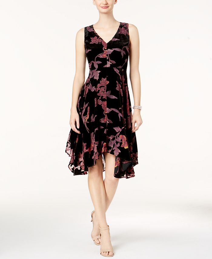 Ivanka Trump Velvet Floral Handkerchief Hem Dress Macy s