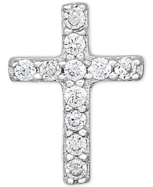 image of Diamond Accent Cross Single Stud Earring in 14k White Gold