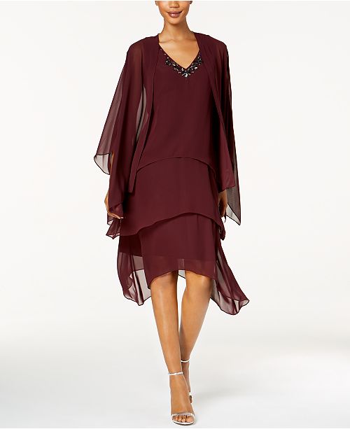 SL Fashions Embellished Tiered Chiffon Dress & Jacket & Reviews ...