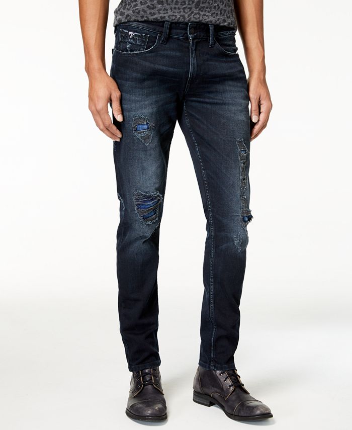 GUESS Men's Slim Tapered Fit Stretch Destroyed Jeans - Macy's