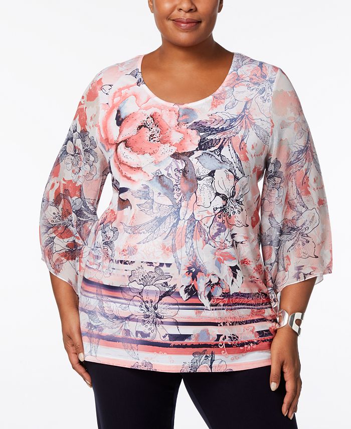 JM Collection Plus Size Printed Kimono-Sleeve Tunic, Created for Macy's ...