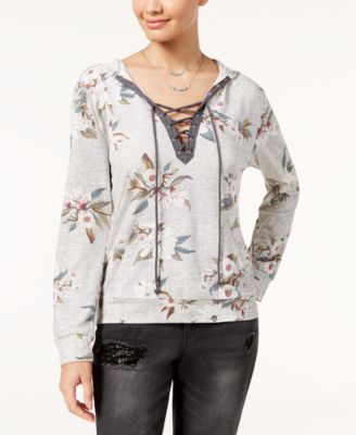 Gypsies & Moondust - Juniors' Printed Lace-Up Hoodie