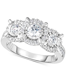 TruMiracle® Diamond Halo Trinity Ring (1 ct. t.w.) in 14k White Gold