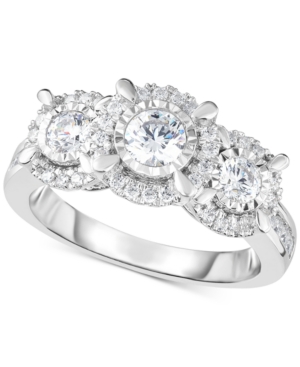 image of TruMiracle Diamond Halo Trinity Ring (1 ct. t.w.) in 14k White Gold