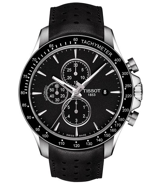 Tissot Men S Swiss Automatic Chronograph T Sport V8 Black Leather Strap Watch 45mm Reviews All Fine Jewelry Jewelry Watches Macy S