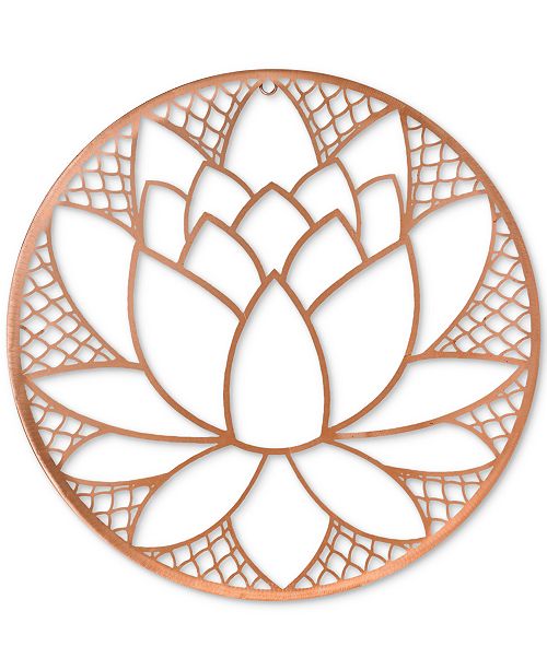 Lotus Brown Stratton home decor rustic hand painted 8.25 x 1 x 8.25 inch metal flower wall art decor pieces with keyholes for easy installation, set of 3. lotus brown