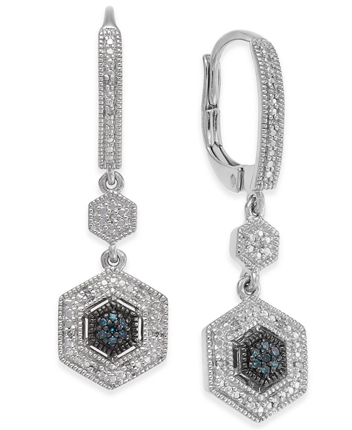 Macy's Diamond Geometric Drop Earrings (1/10 ct. t.w.) in Sterling ...