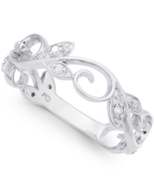 image of Diamond Vine & Leaf Ring (1/10 ct. t.w.) in Sterling Silver