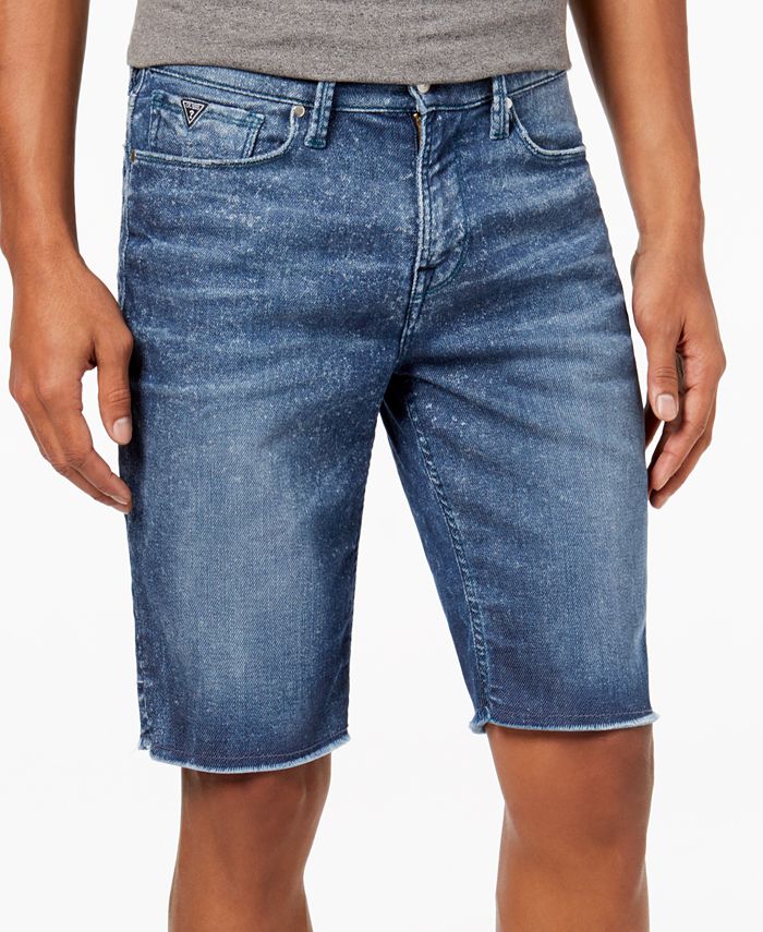 GUESS Men's Slim-Fit Raw-Edge Stretch Denim Shorts - Macy's