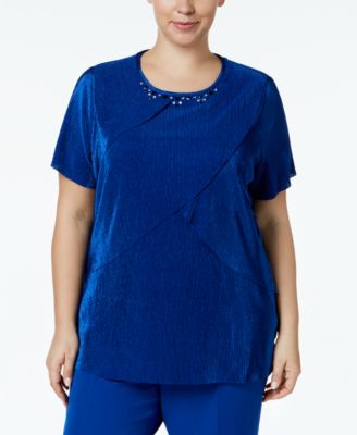 Alfred Dunner - Plus Size Micro-Pleated Embellished Tunic