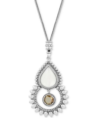 Lucky Brand - Silver-Tone White & Brown Stone Pendant Necklace