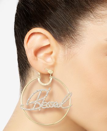 Simone I. Smith - Crystal "Blessed" Hoop Earrings in 14k Gold over Sterling Silver