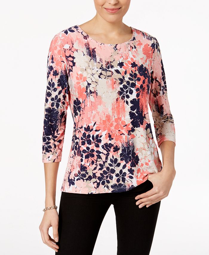 JM Collection Petite Printed Jacquard Top, Created for Macy's - Macy's