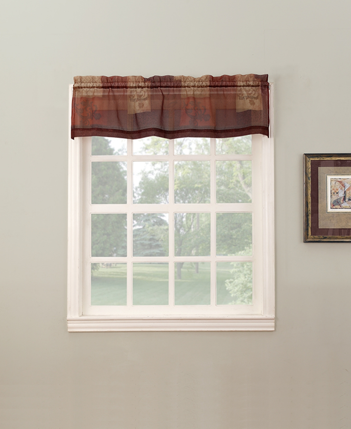 Eden Inspirational Patchwork Semi-Sheer Rod Pocket Kitchen Curtain Valance - Brown