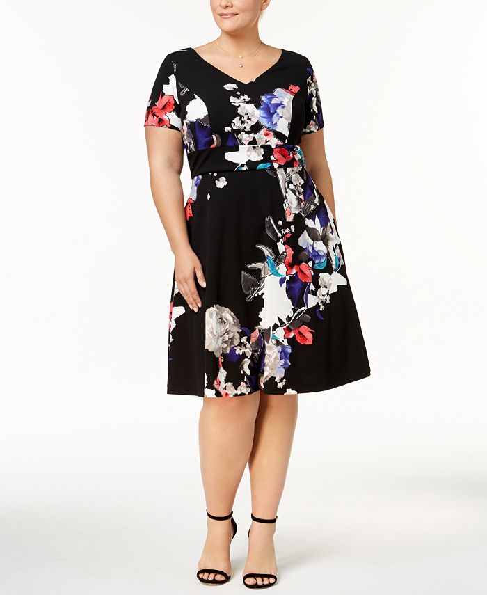 sangria Plus Size Printed Fit & Flare Dress - Macy's