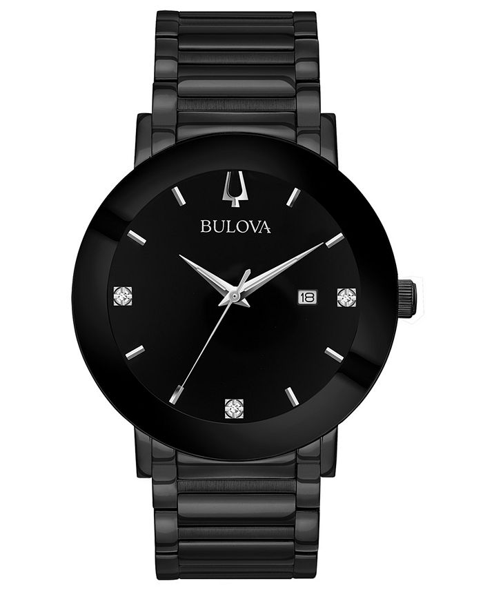 Bulova - Men's Diamond-Accent Black Stainless Steel Bracelet Watch 42mm