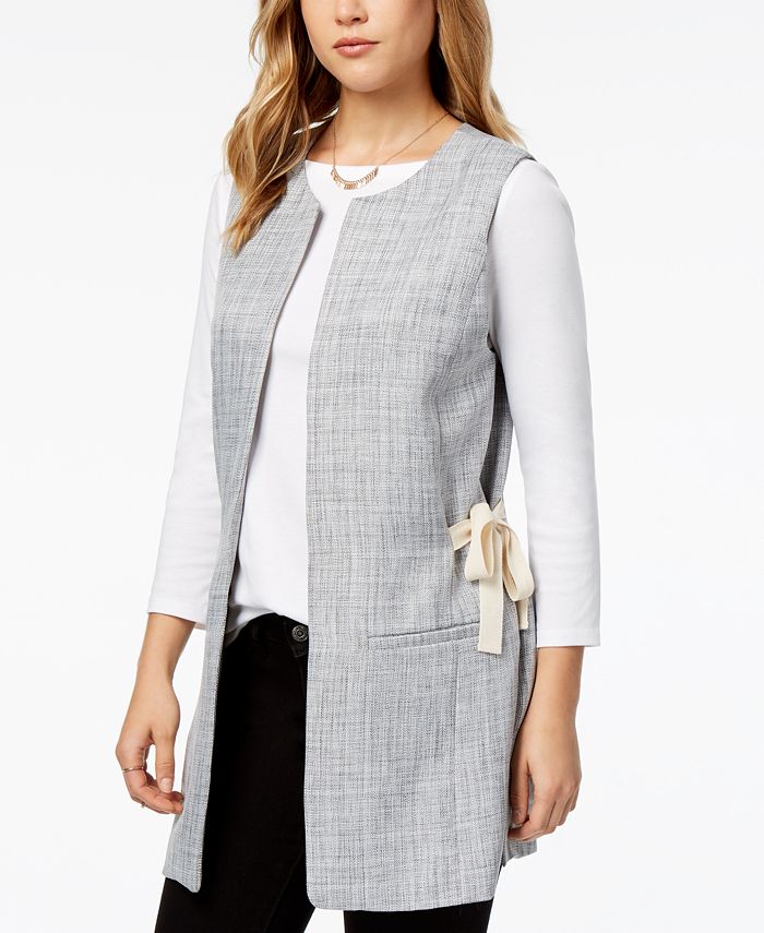 kensie Tweed Tie-Detail Vest & Reviews - Jackets & Blazers - Women - Macy's