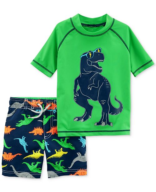 Carter's 2-Pc. Dinosaur Rash Guard & Swim Trunks Swim Set, Toddler Boys ...