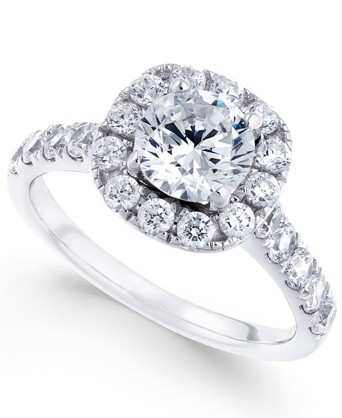 Macy's Diamond Halo Engagement Ring (2 ct. t.w.) in 14k White Gold - Macy's