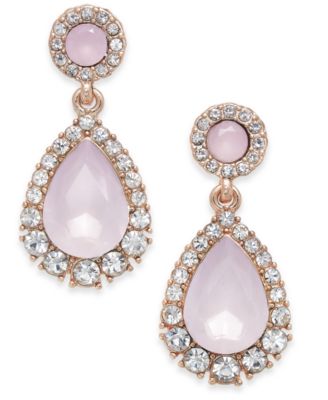 Charter Club - Rose Gold-Tone Pav&eacute; & Pink Stone Drop Earrings