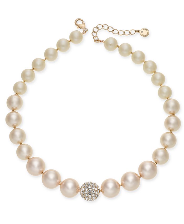Charter Club Rose Gold-Tone Pavé & Pink Imitation Pearl Collar Necklace ...