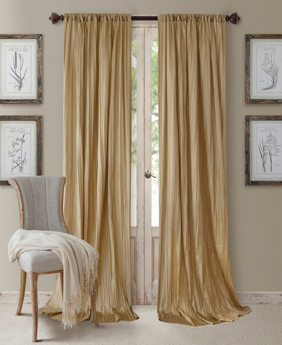 Elrene Athena Rod Pocket 52" x 95" Pair of Curtain Panels with Scarf Valance, Set 3