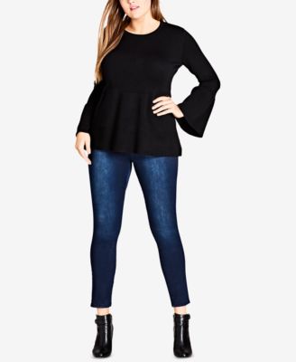 City Chic - Trendy Plus Size Bell-Sleeve Peplum Sweater