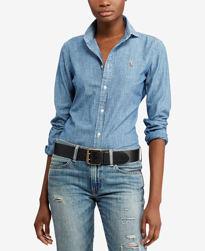 Polo Ralph Lauren Slim-Fit Cotton Chambray Shirt & Reviews - Tops - Women -  Macy's