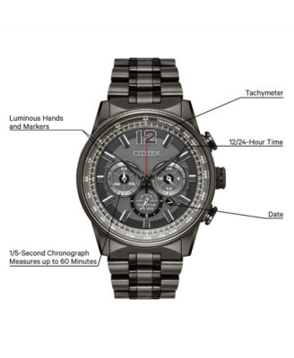 Eco-Drive Men's Chronograph Nighthawk Gray Stainless Steel Bracelet Watch 43mm
