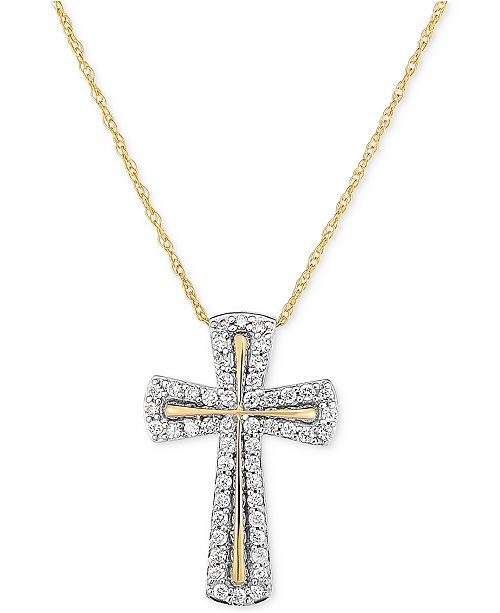 Macy's Diamond Cross Pendant Necklace (1/4 ct. t.w.) in 14k Gold
